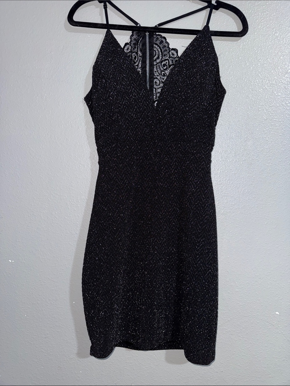 Honey and Rosie Black Sparkle Lace-Back Mini Dress